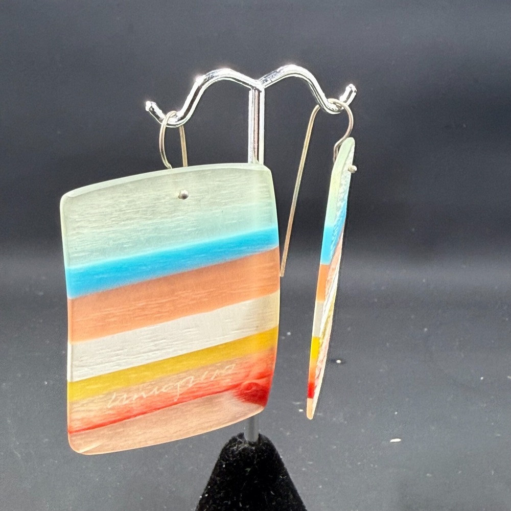Handcrafted Color Block Resin Earrings | Signed |‎ 2" Dangle | Modern Artisan